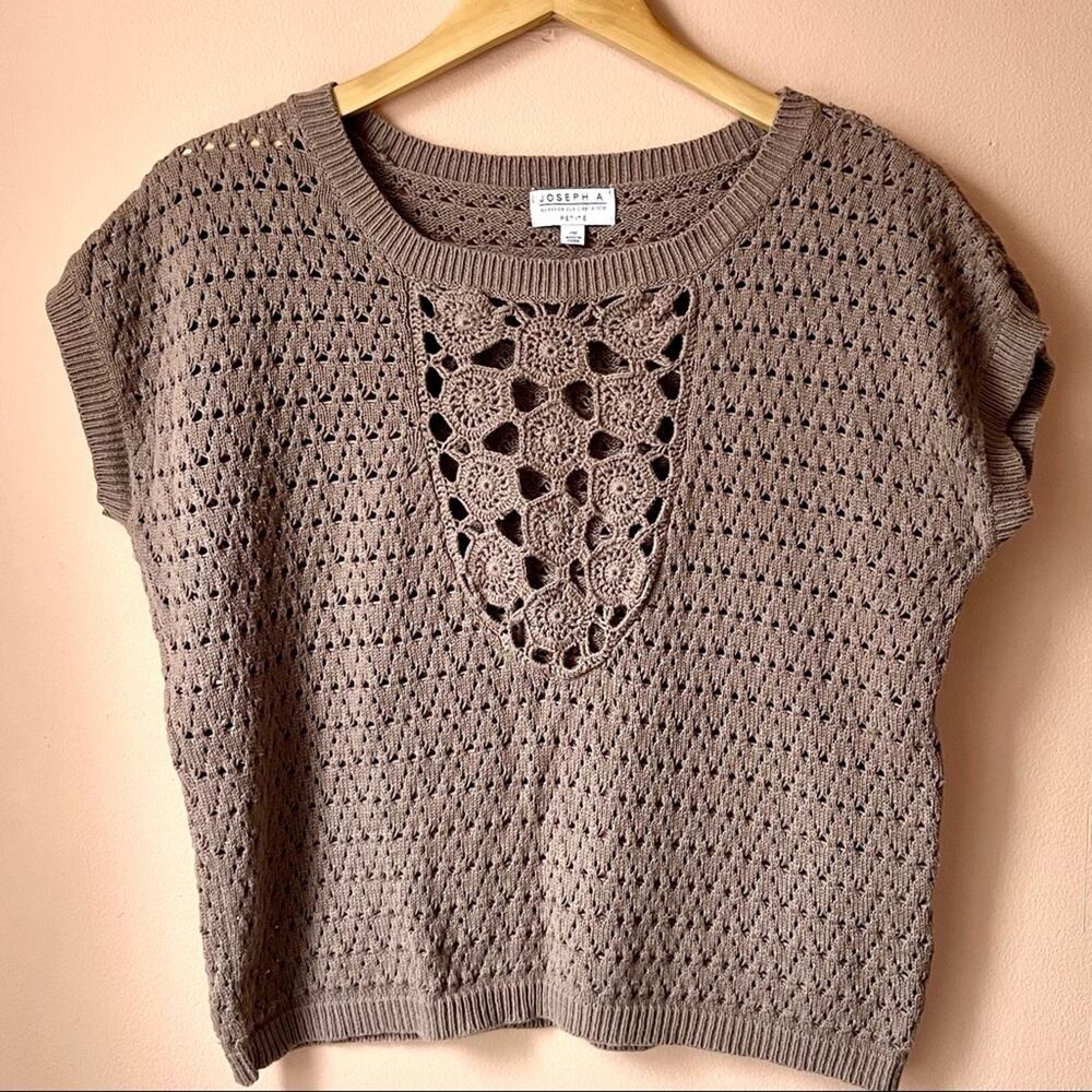 Vintage Crochet Floral Top Womens Petite Medium